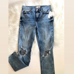 Free people highrise blow out knee jeans